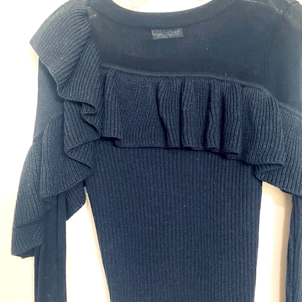 Indigo Blue ruffle sweater with see through chest